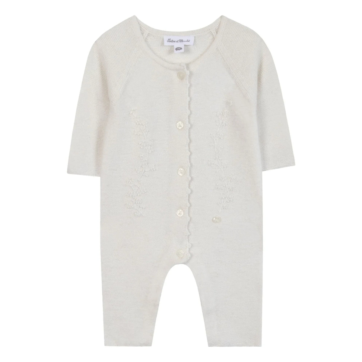 Tartine et Chocolat - Embroidered Cashmere Romper | Pearl