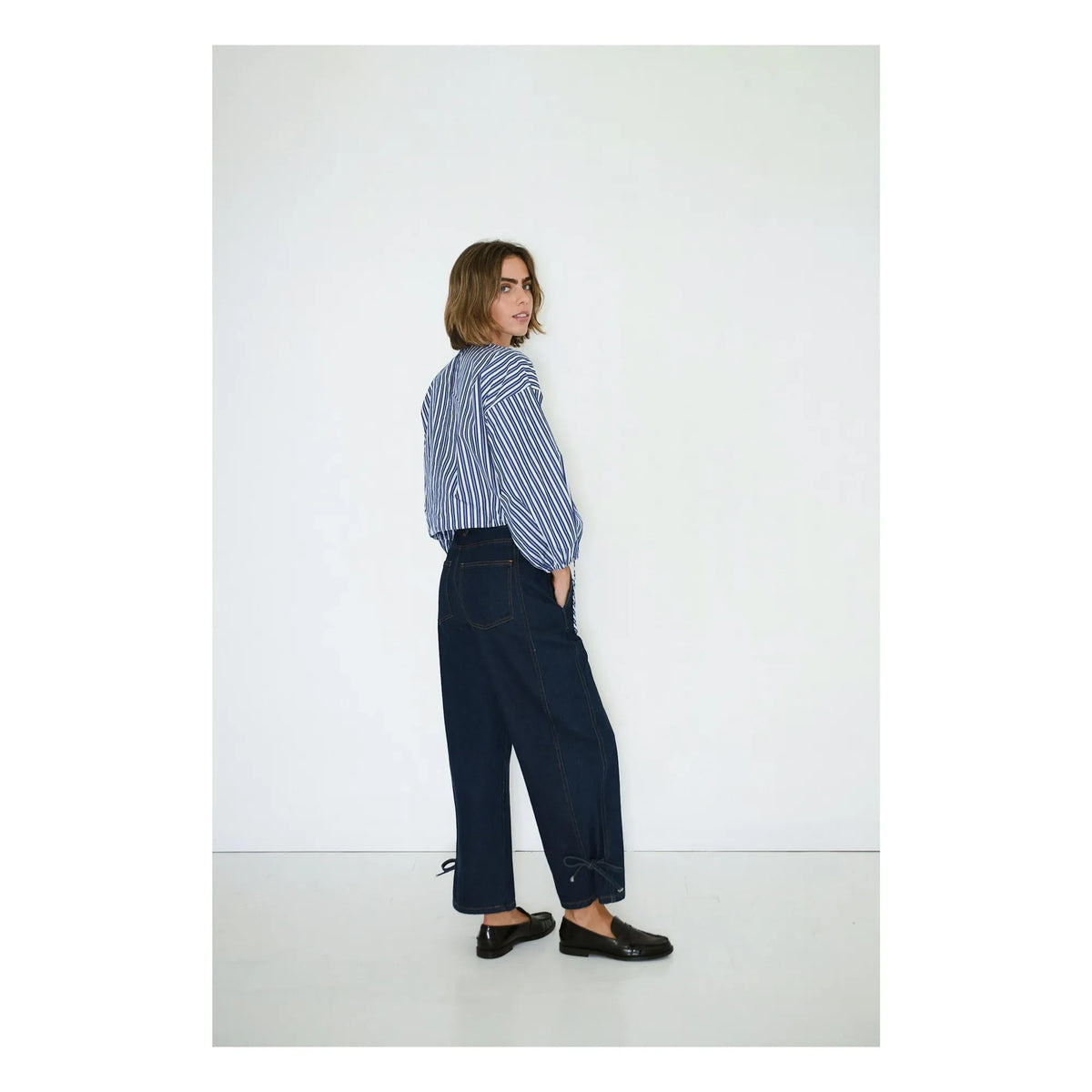 The Tiny Big Sister - Striped, Balloon Sleeve Blouse | Navy