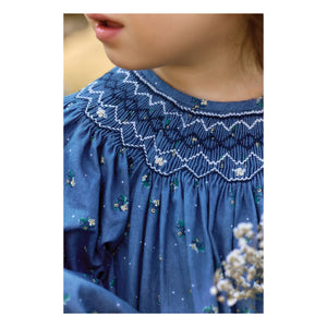 Tartine et Chocolat - Flower Bouquet Gathered Dress | Dark Blue