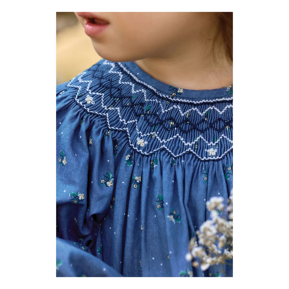 Tartine et Chocolat - Flower Bouquet Gathered Dress | Dark Blue