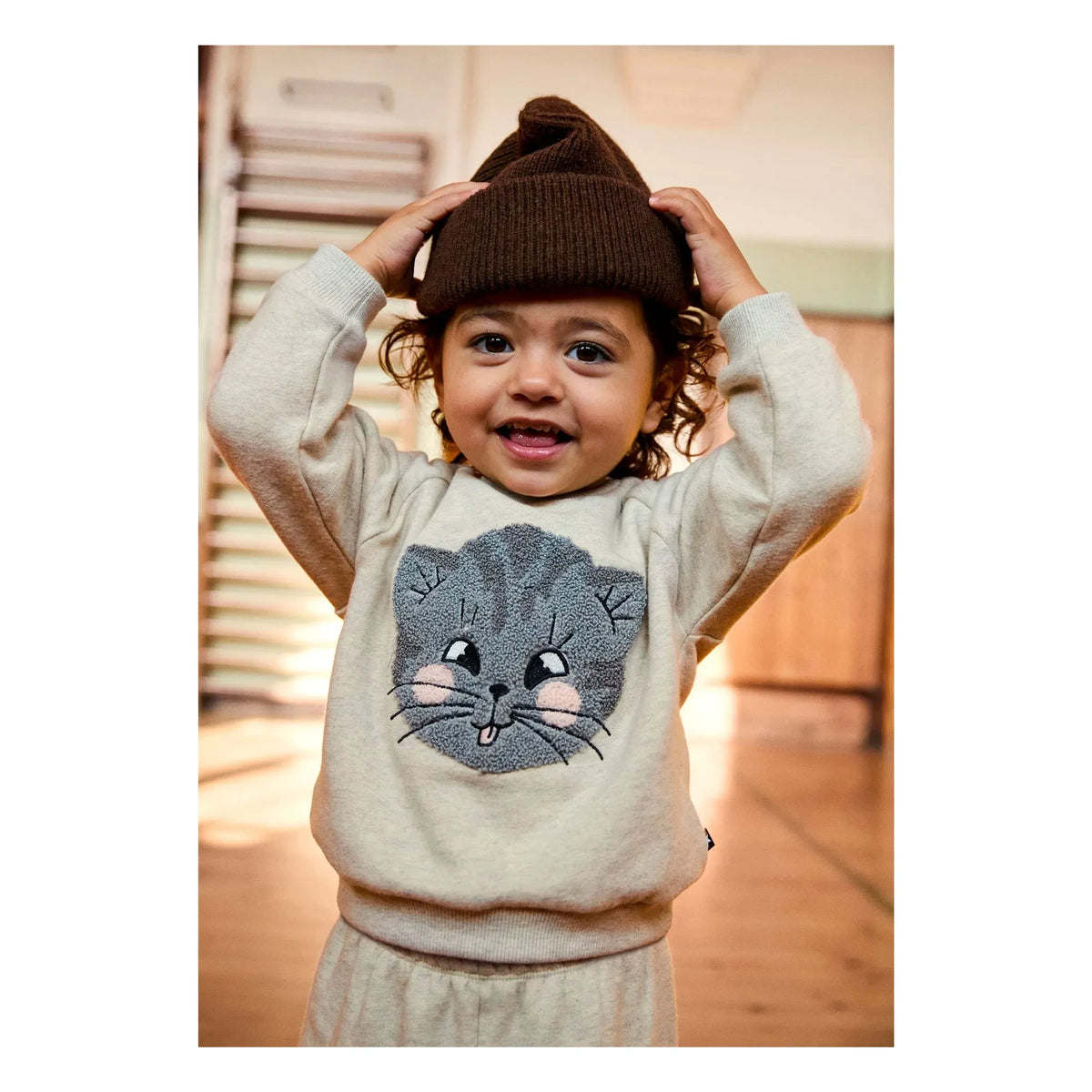 Molo - Disc Cat Organic Cotton Sweater | Gray Melange
