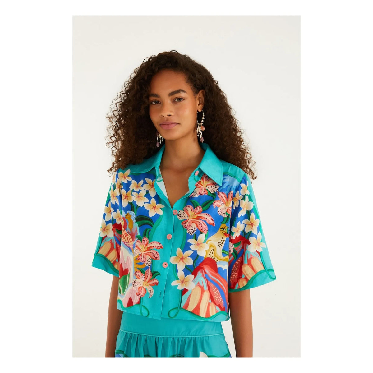 Farm Rio - Garden Of Life Linen Shirt | Blue