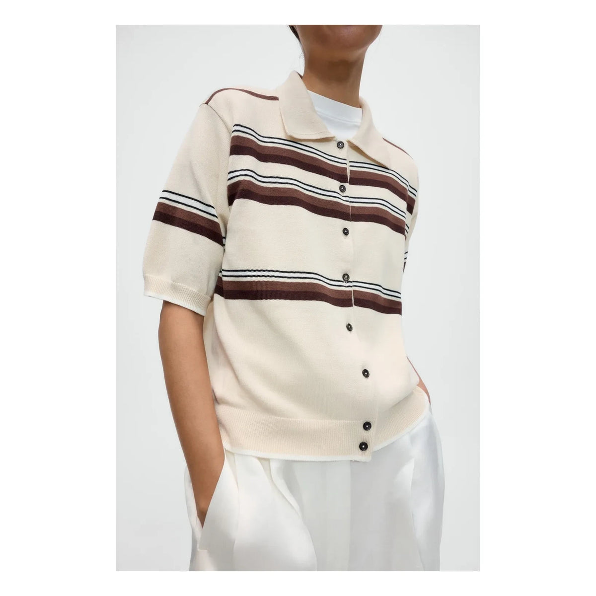 Cordera - Striped Cotton Polo Shirt | Beige
