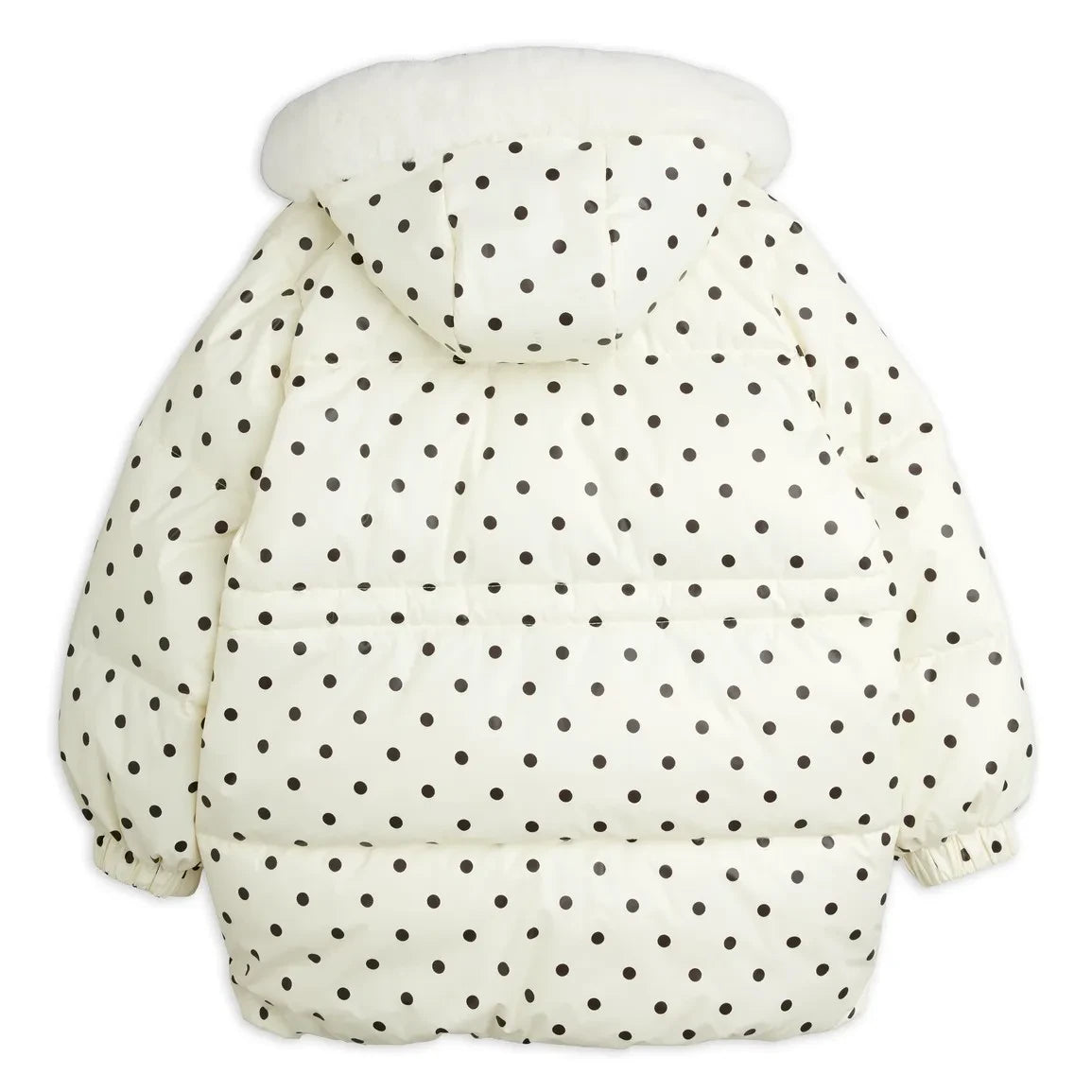 Mini Rodini - Hooded Faux Fur Look Dotted Puffer Jacket Made from Recycled Polyester | Ecru