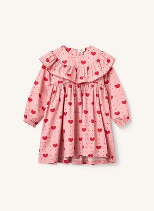 Copenhagen Colors - Organic Cotton Heart Patterned Ruffled Dress | Pink