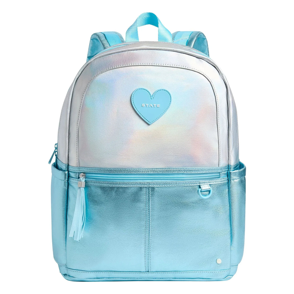 State Bags - Kane Heart Shiny Double Pocket Backpack | Light Blue