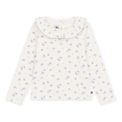 Petit Bateau - Floral Ruffled Collar T-Shirt | Ecru