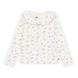 Petit Bateau - Floral Ruffled Collar T-Shirt | Ecru