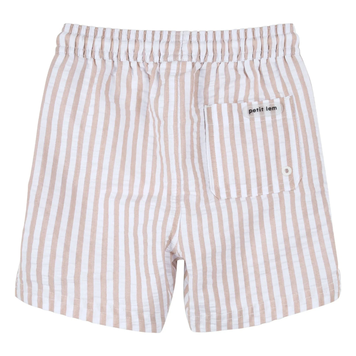 Petit Lem - Seersucker Recycled Fiber Striped Swimsuit Shorts | Beige