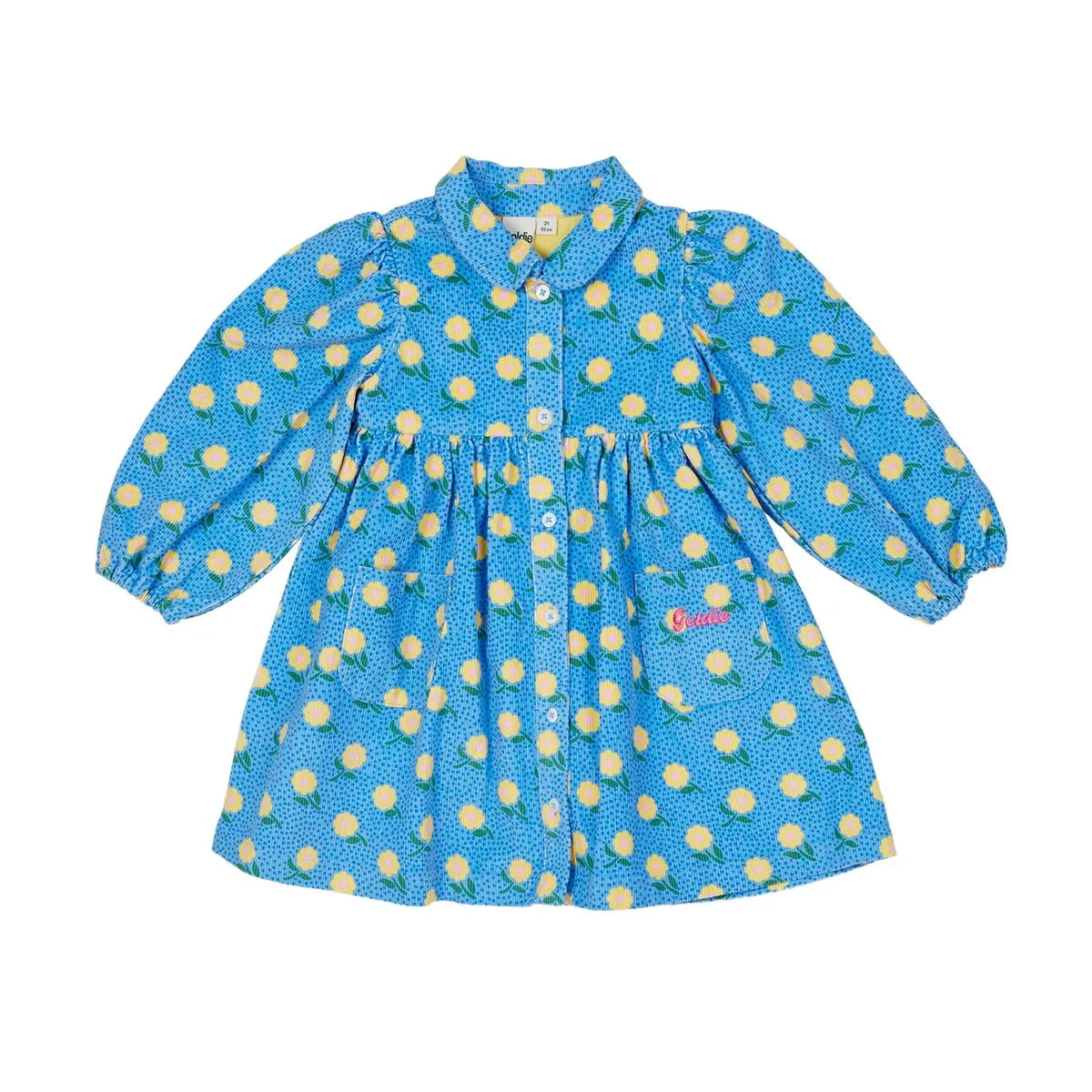 Goldie + Ace - Floral Print Ribbed Velvet Dress - Smallable Exclusive | Blue