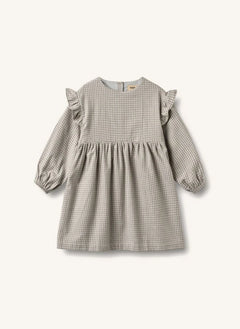 Wheat - Gro Checked organic cotton dress | Grey