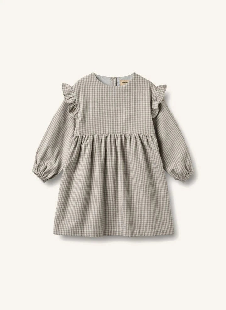 Wheat - Gro Checked organic cotton dress | Grey