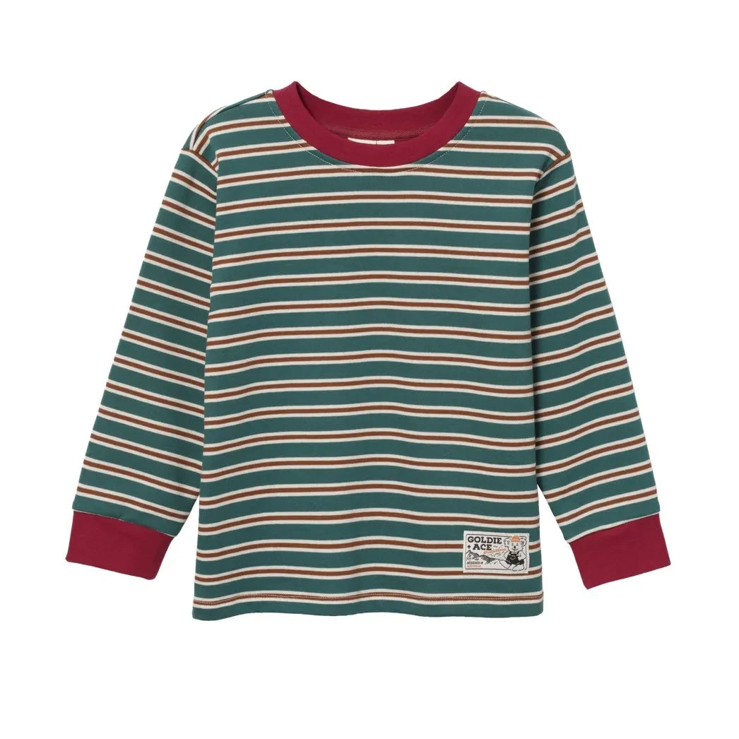 Goldie + Ace - Striped T-Shirt | Forest Green