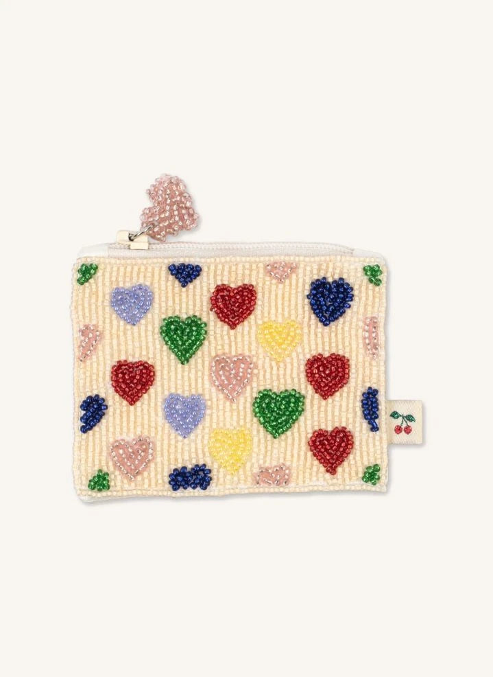 Konges Sløjd - Heart-Shaped Beaded Coin Purse | Ecru