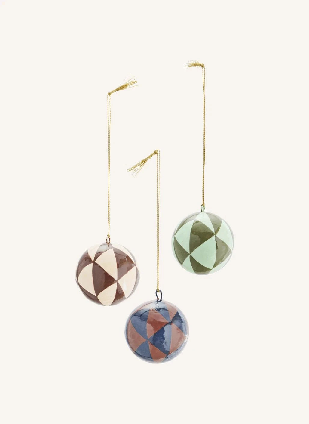 Madam Stoltz - Paper Mache Christmas Ornament - Set of 3 | Multicolor