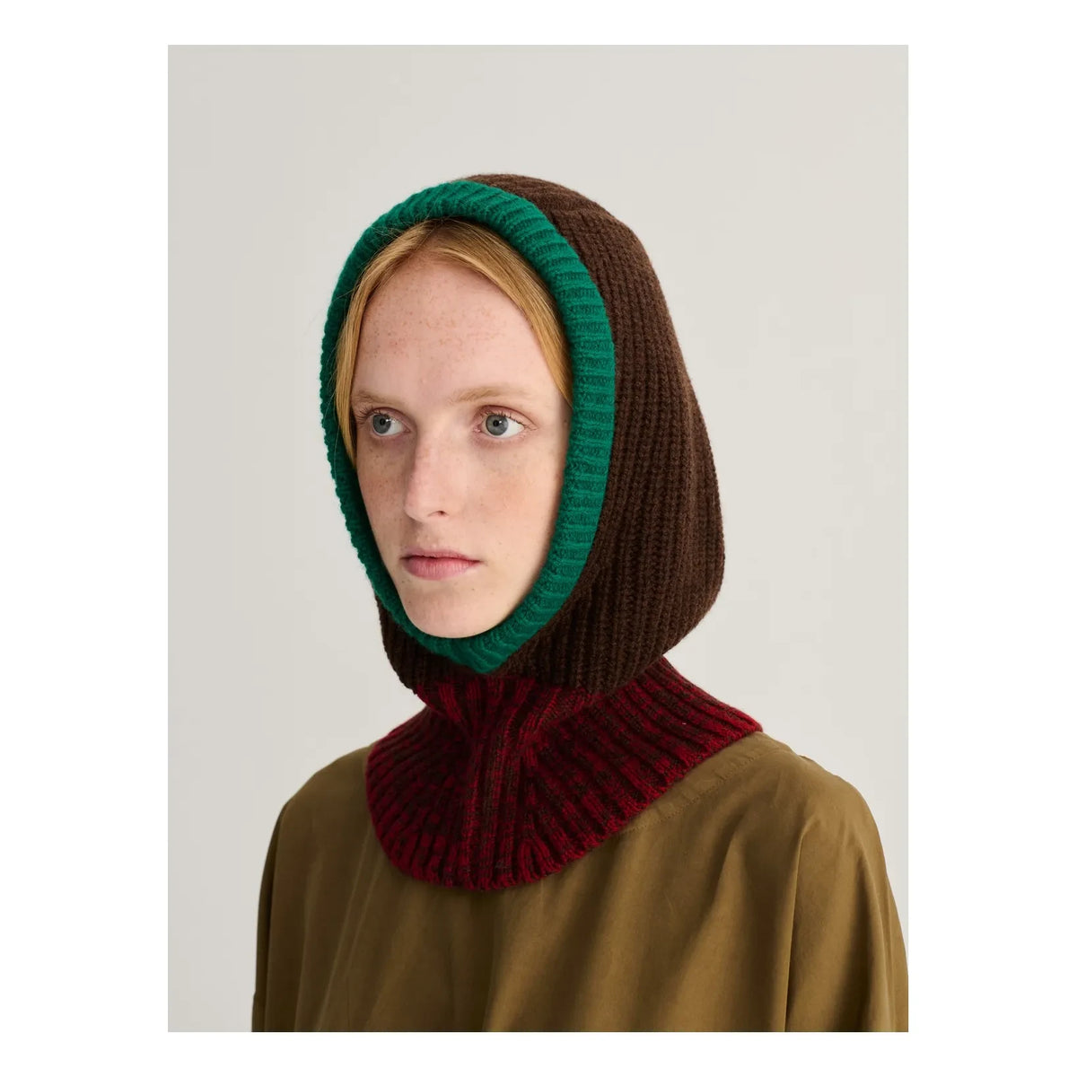 Bobo Choses - Color Blocked Merino Wool Balaclava | Dark Brown