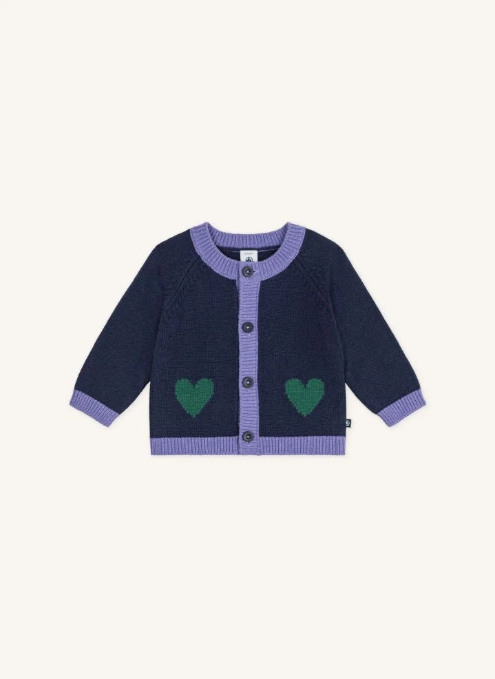 Petit Bateau - Midnight Blue Baby Wool Heart Cardigan