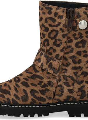 Angulus - Leopard Biker Suede Boots with Buckle