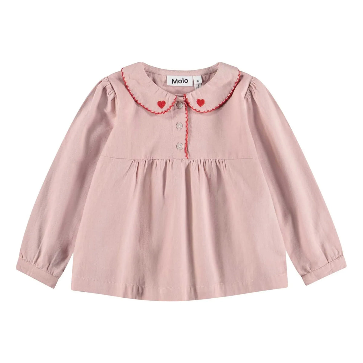 Molo - Edie Collared Heart Organic Cotton Blouse | Powder Pink
