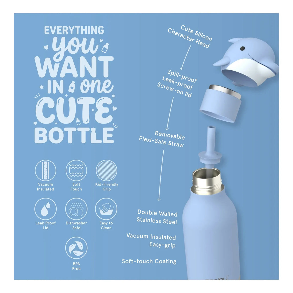 Asobu - Dauphin Stainless Steel Water Bottle | Blue