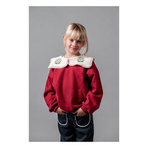 birinit - Embroidered draped collar organic cotton sweatshirt | Burgundy