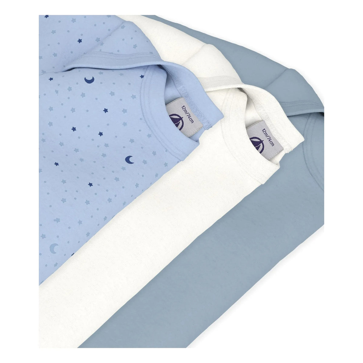 Petit Bateau - Set of 3 Organic Cotton Bodies | Blue