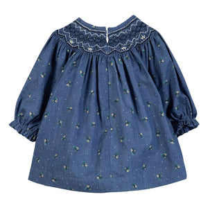 Tartine et Chocolat - Flower Bouquet Gathered Dress | Dark Blue