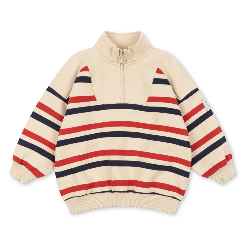 Konges Sløjd - Loupy Striped Organic Cotton Zip-Up Sweatshirt | Ecru