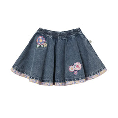 Goldie + Ace - Blue Denim Floral Pattern Skirt