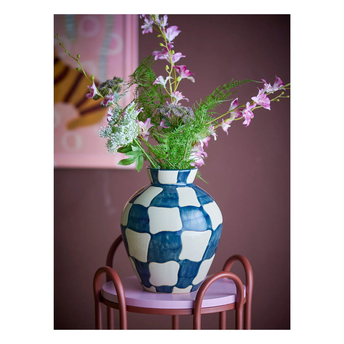 Bloomingville - Checkered Stone Ceramic Vase | Blue