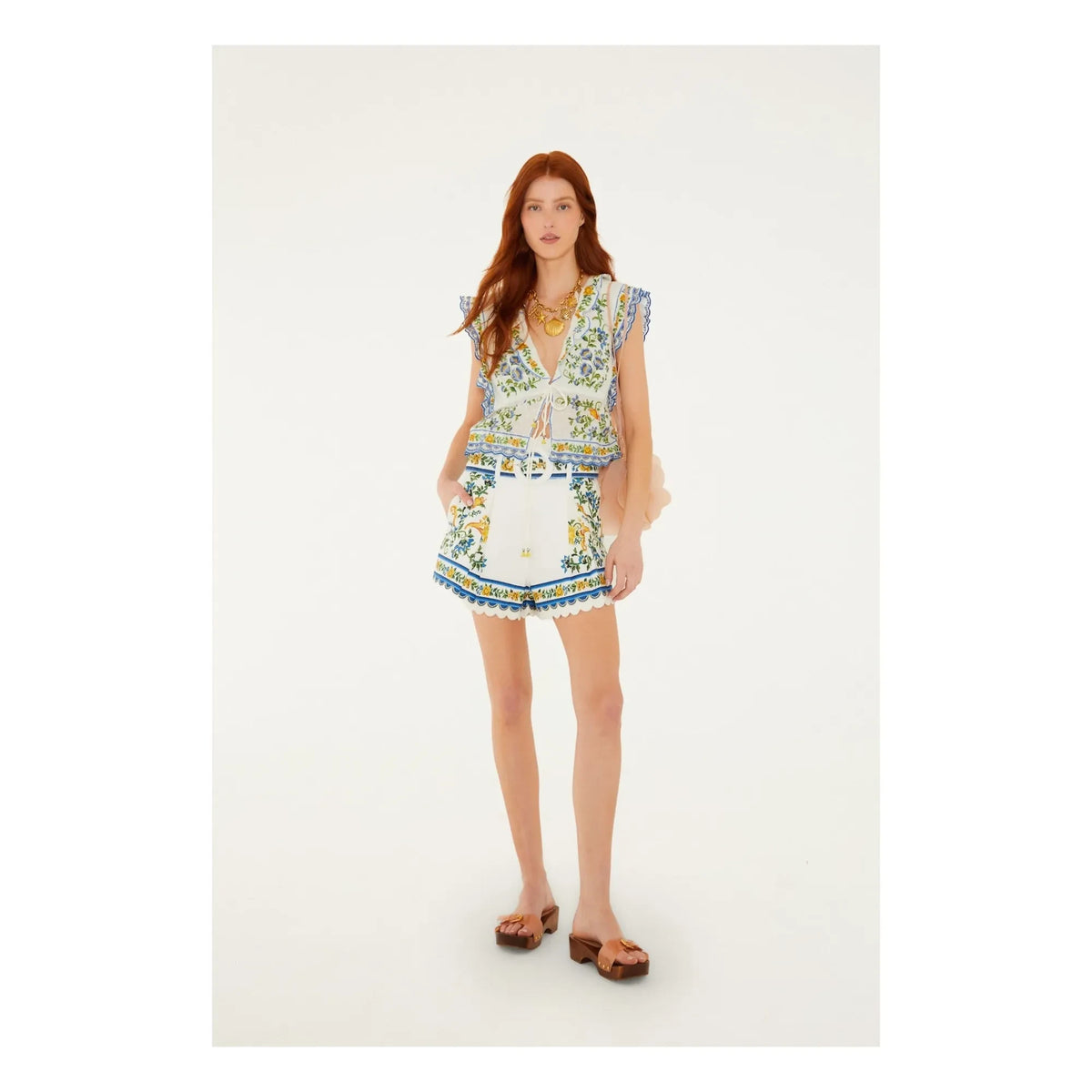 Farm Rio - Emily Floral Cotton Shorts | White