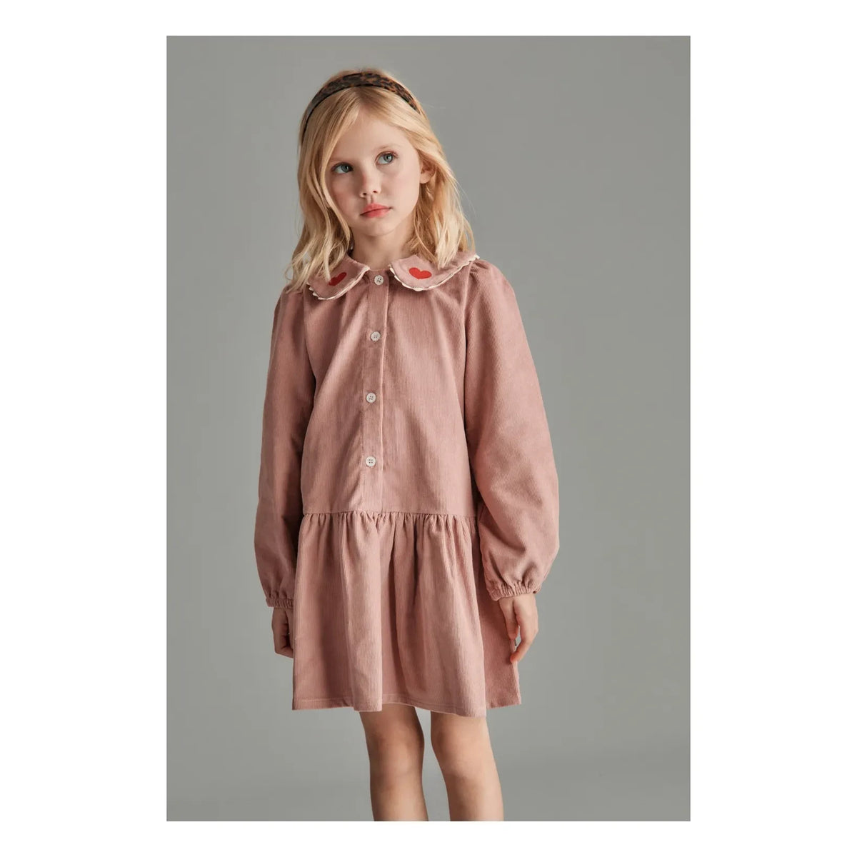 Mipounet - Géraldine Hearts Velour Dress | Pale Pink