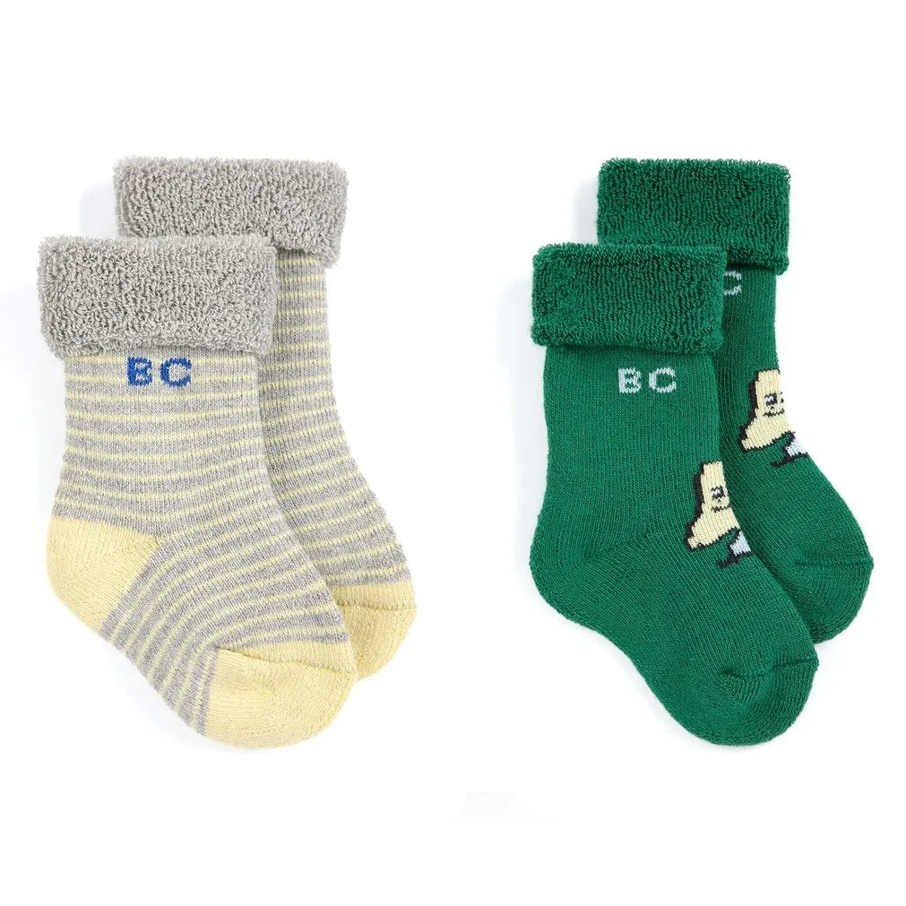 Bobo Choses - 2 Pair Striped Organic Cotton Sock Set | Green