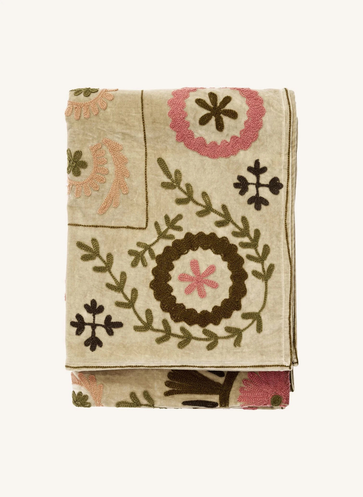 Madam Stoltz - Suzani Embroidered Velvet Cover | Beige