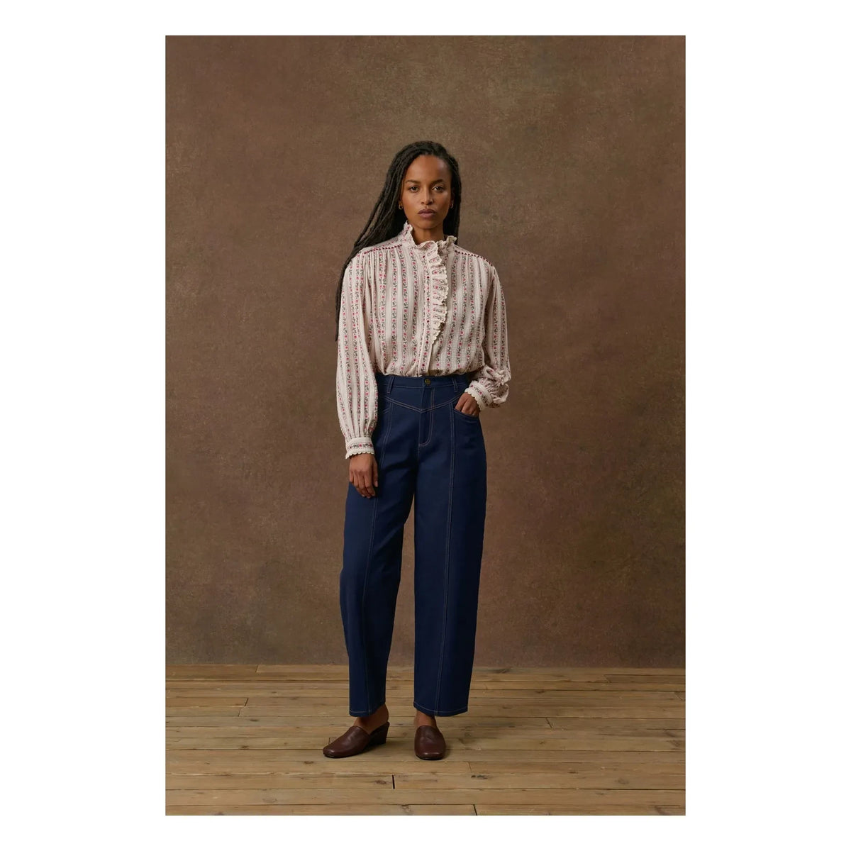 Louise Misha - Cora Organic Cotton Striped Blouse | Cream