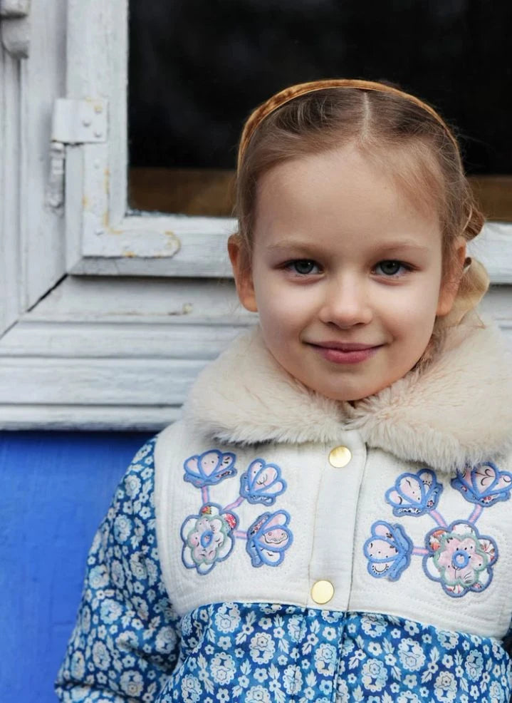 Louise Misha - Dalilou Organic Cotton Fur Reversible Coat | Blue
