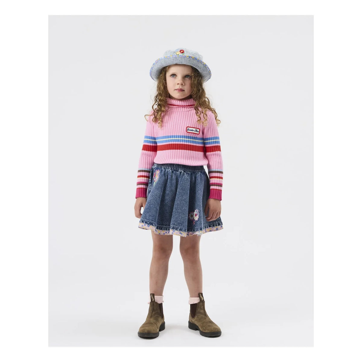 Goldie + Ace - Blue Denim Floral Pattern Skirt