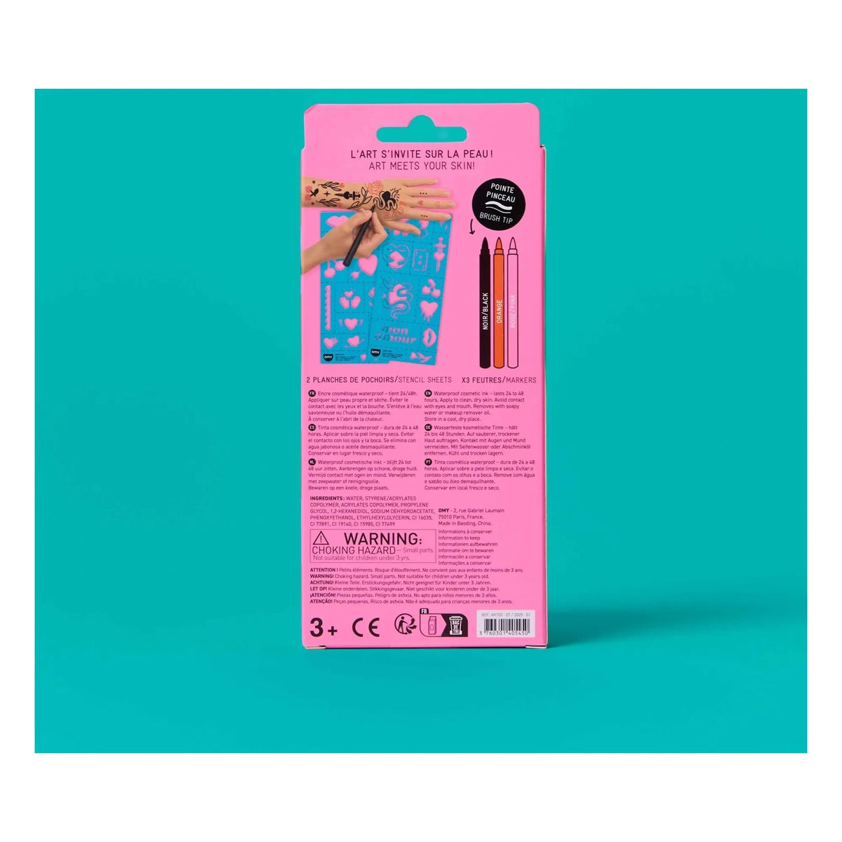 Omy - Felt Pens and Stencils for I Love You Temporary Tattoos | Pink