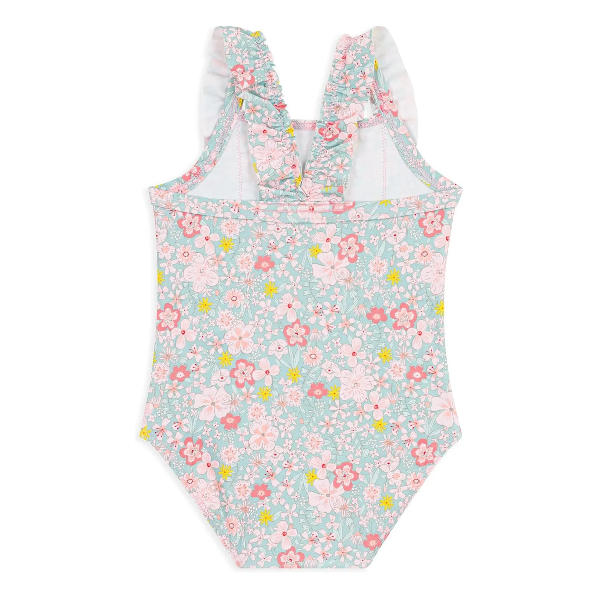 Petit Bateau - Floral Patterned Ruffled Baby Swimsuit | Turquoise