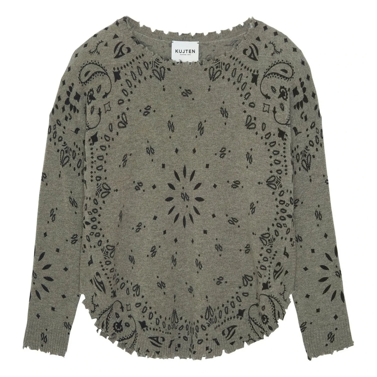 Kujten - Mela Bandana Cashmere Sweater | Marled Khaki
