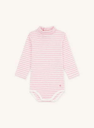 Petit Bateau - Organic cotton striped turtleneck bodysuit | Pink