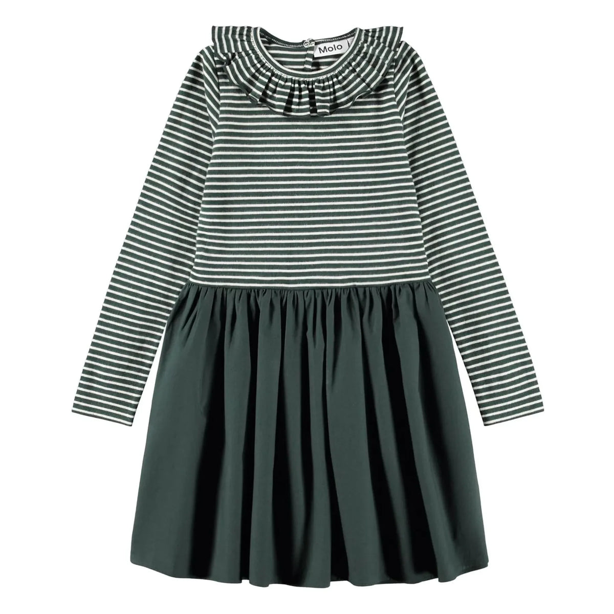 Molo - Cybilla Striped Organic Cotton Dress | Chrome Green