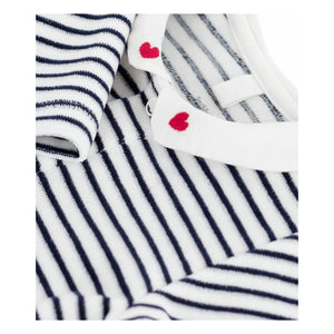 Petit Bateau - Striped Velvet Organic Cotton Dors Bien Pajamas | Dark Blue