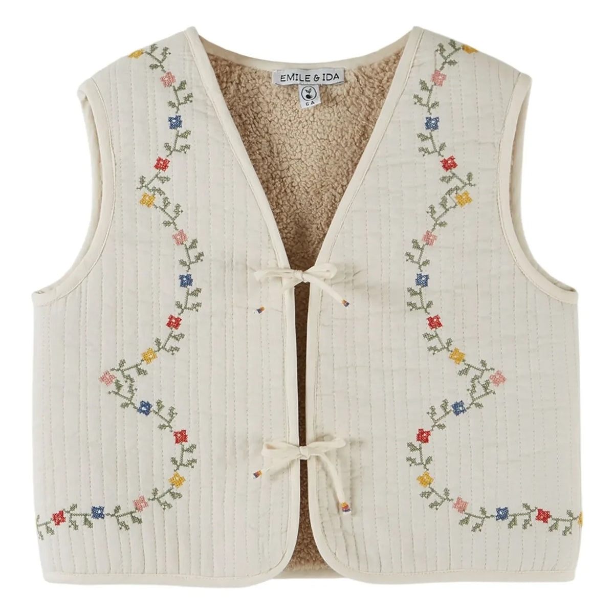 Emile et Ida - Point de Croix Sleeveless Jacket | Ecru