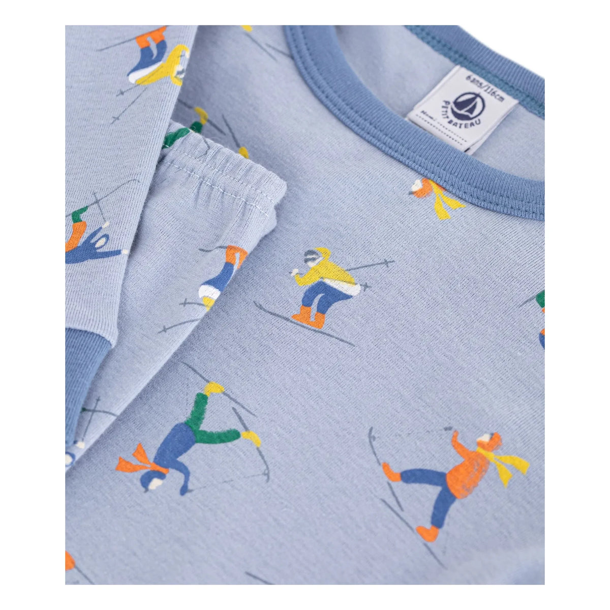 Petit Bateau - Drawstring Pajama Snowmen Organic Cotton | Gray Blue