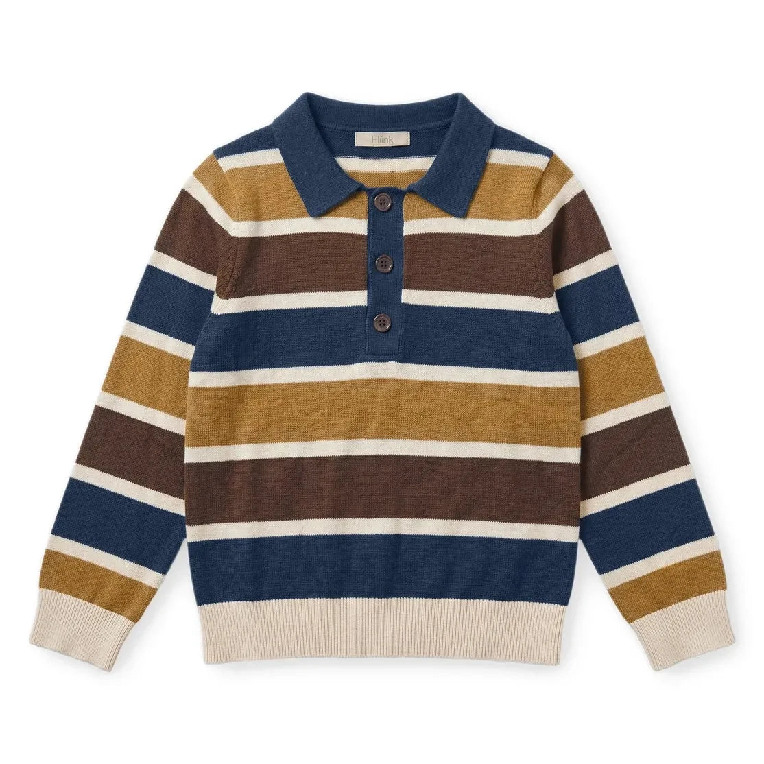 Fliink - Benny Striped Organic Cotton Polo Neck Sweater | Ecru