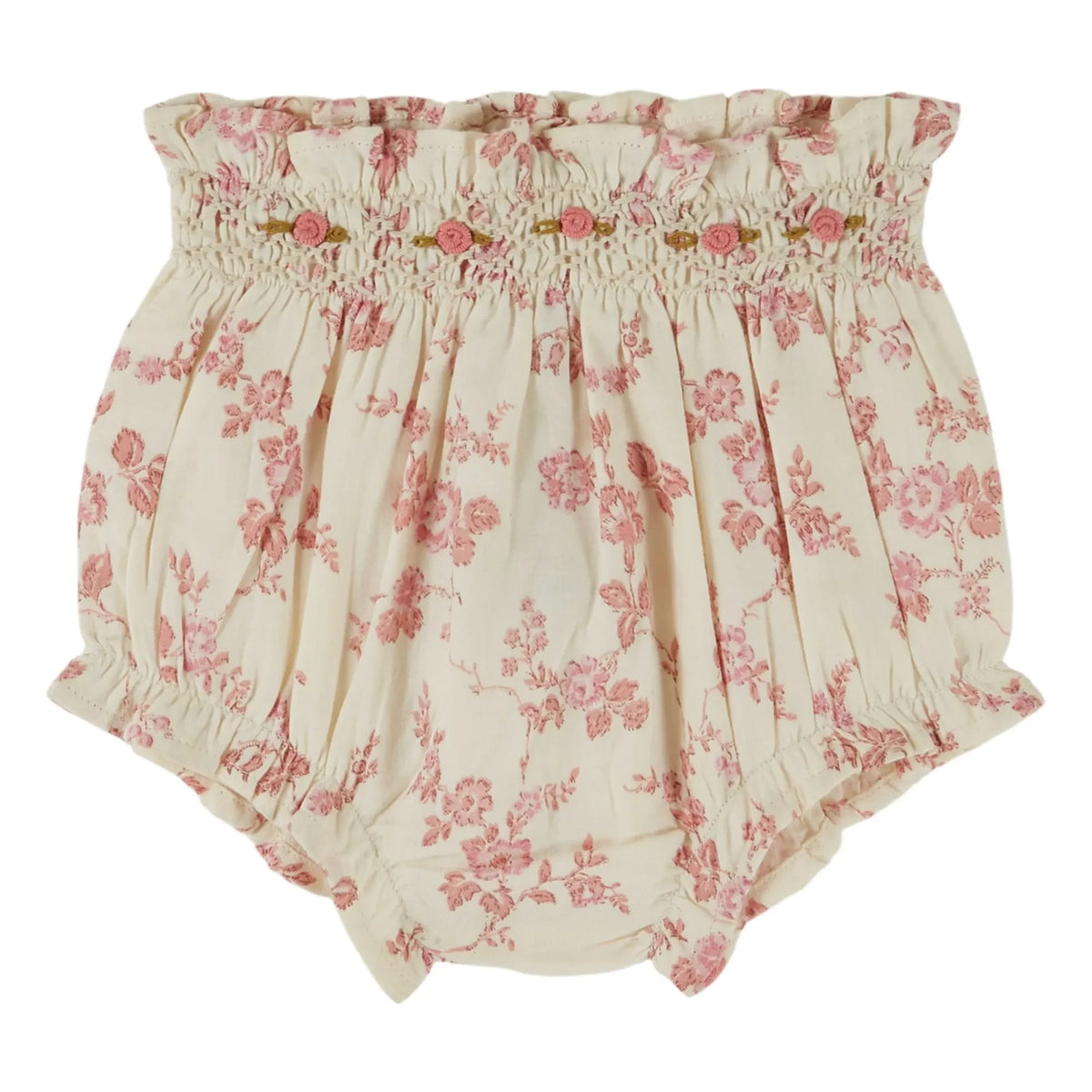 Emile et Ida - Floral Ruffled Bloomer Organic Cotton | Ecru