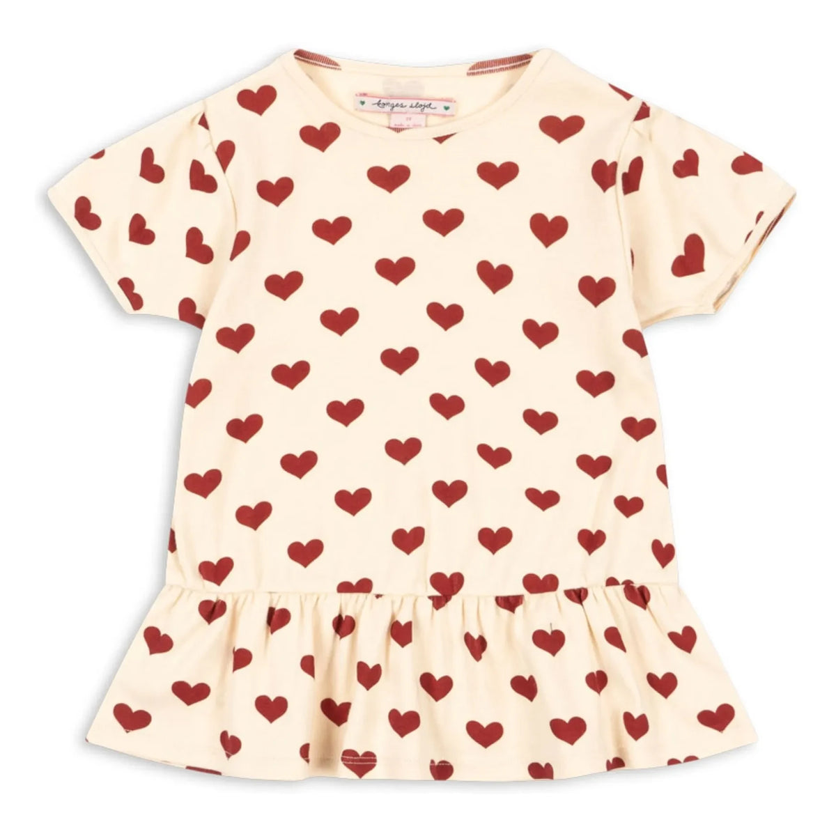 Konges Sløjd - Organic Cotton Basic Ruffled Hearts T-Shirt | Beige