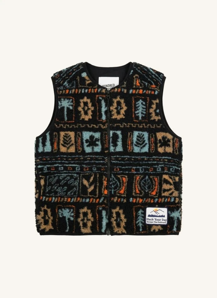 Hundred Pieces - Easy Jacquard Sherpa Sleeveless Jacket | Black