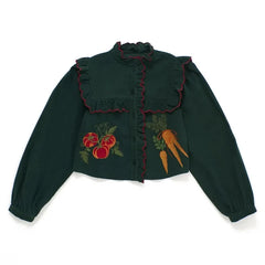 Maison Mangostan - Ribbed Velvet Vegetable Blouse | Green
